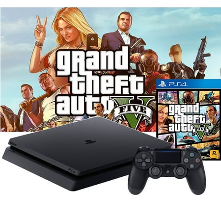 Restored Sony PlayStation 4 Slim 500GB + Grand Theft Auto V GTAV Bundle (Refurbished)