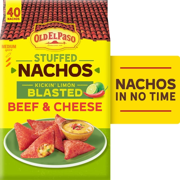 Old El Paso Stuffed Nachos, Limón Blasted Beef and Cheese, Frozen Snacks, 40 Count, 17 oz