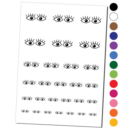 Wide Eyes with Eyelashes Water Resistant Temporary Tattoo Set Fake Body Art Collection - Black