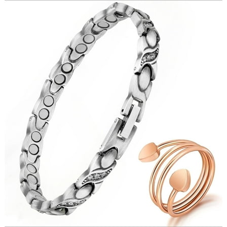 Wollet Copper Magnetic Bracelets Set for Women,Crystal Bracelet,Copper Ring Jewelry Gift