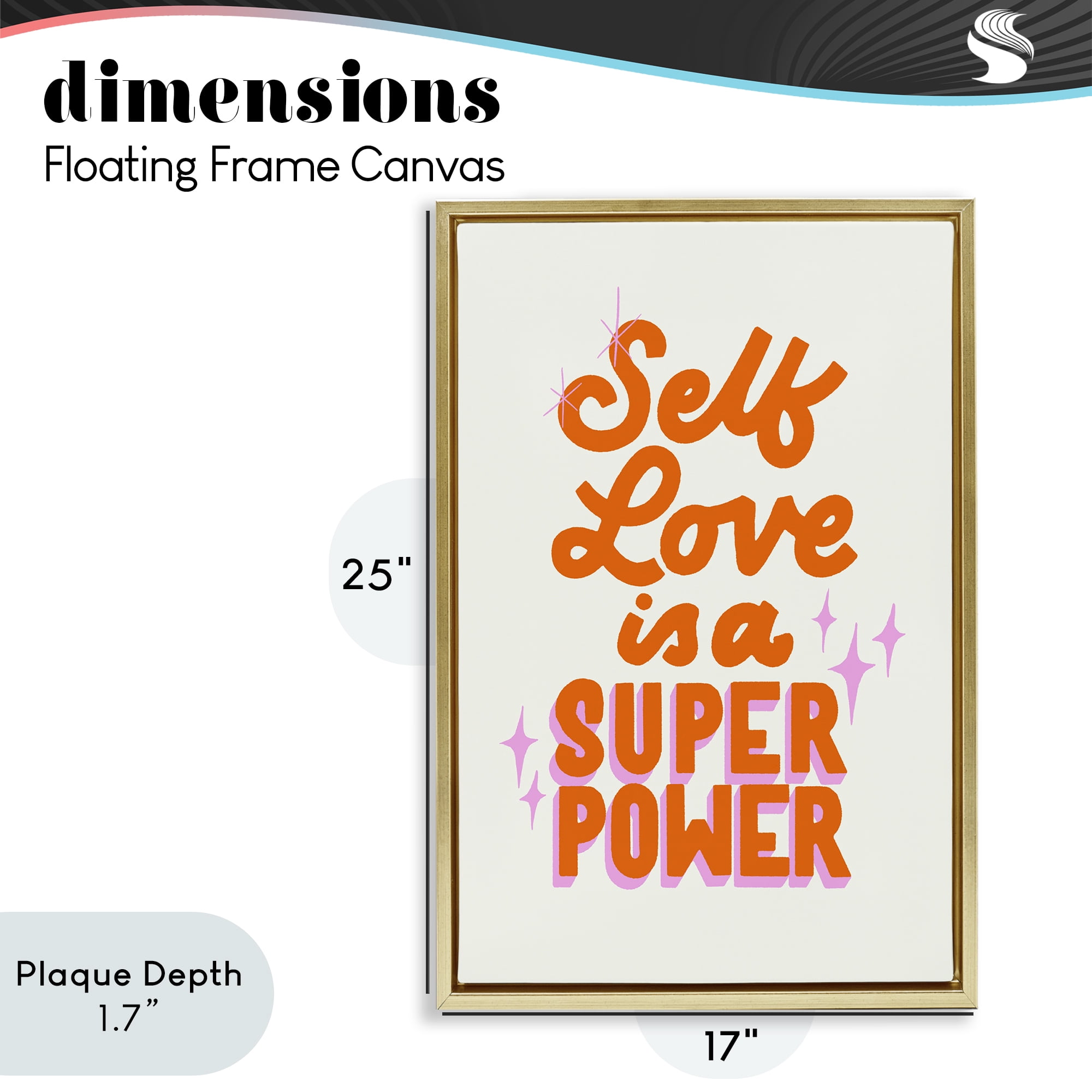 Stupell Industries Self Love Is Superpower Gold Framed Floater Canvas Wall Art, design by Indira Prieto | IndySign
