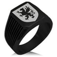 thumbnail image 1 of Stainless Steel Griffin Valor Coat of Arms Shield Needle Stripe Pattern Biker Style Polished Ring, 1 of 1