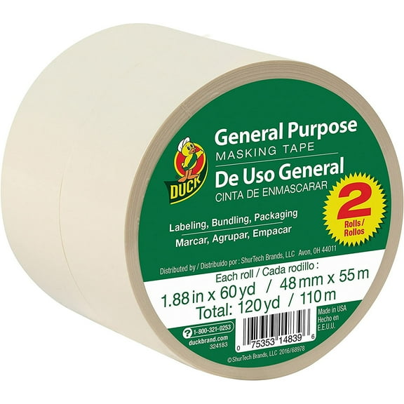 Duck Brand General Purpose Masking Tape: 1.88 in. x 60 yds. (Natural) 2-pack