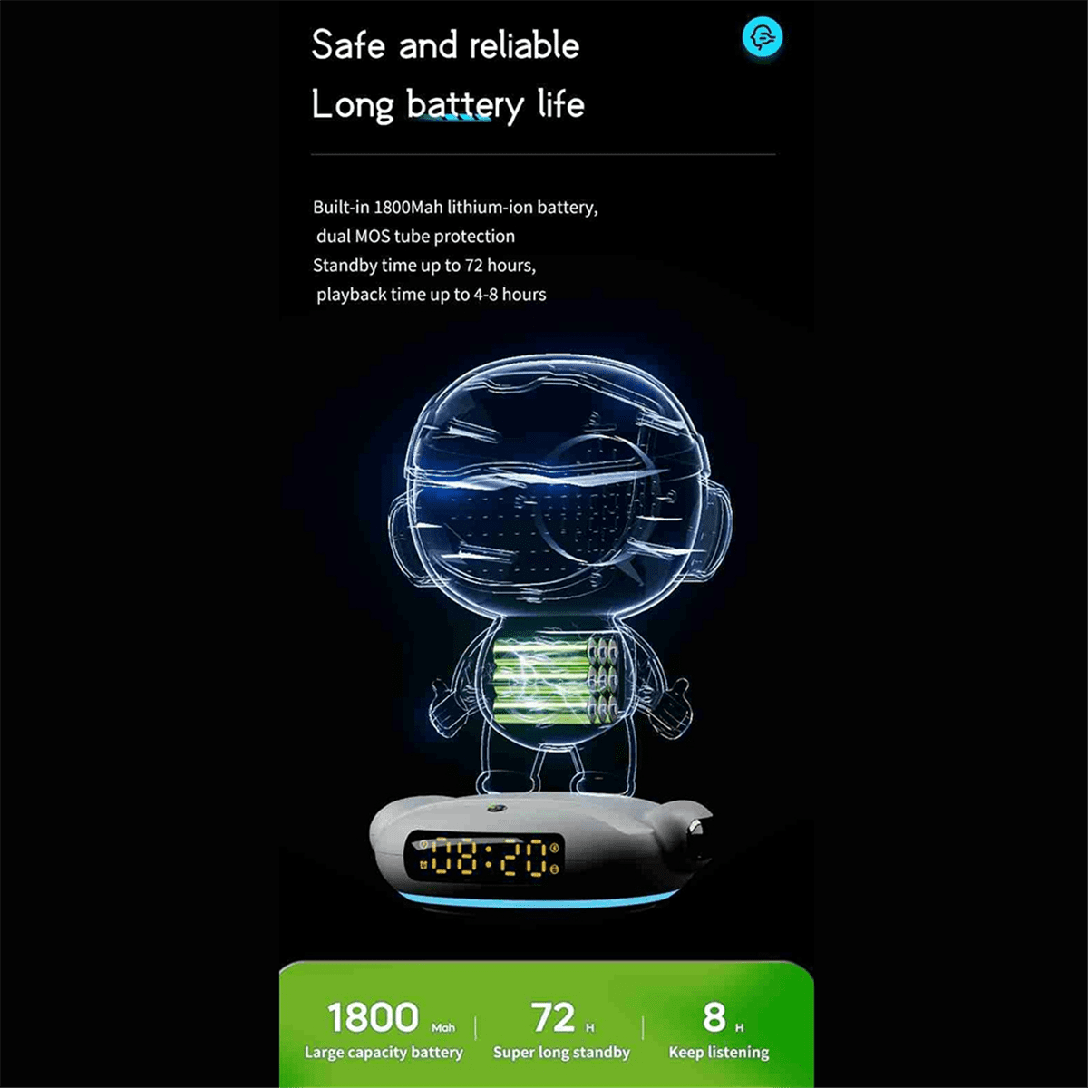 M80 AI Robot Smart AI Speaker Alarm Clock FM Radio Wireless Bluetooth Speaker RGB Light for Boy Girl Student Gift,1 * AI Robot,White
