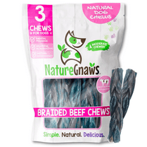 Nature Gnaws Braided Beef Chews, Natural Dog Chew Treats (3 count)