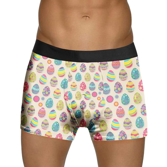 Men's Festive Slim Fit Boxer Briefs Easter Egg Bunny Print Lightweight Underwear Beige L