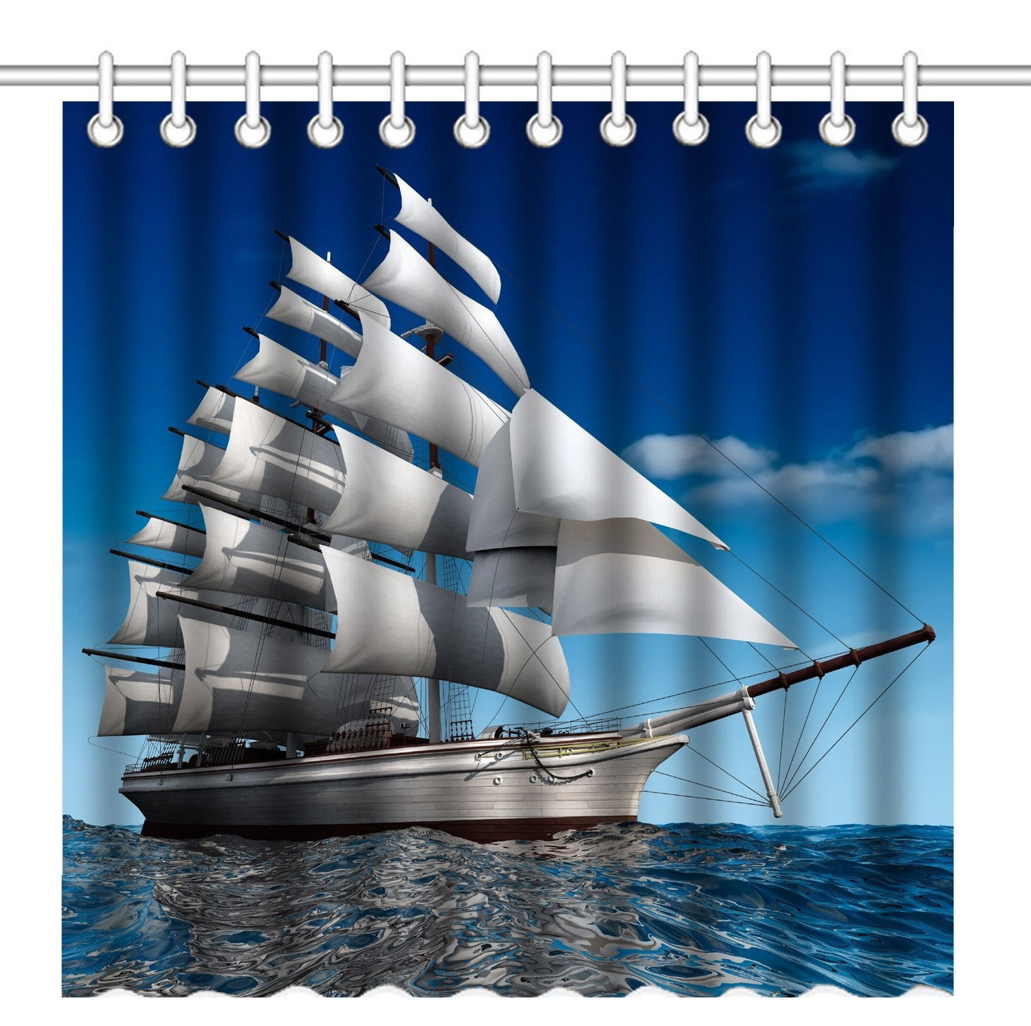 POP Sailing Boat on the Navy Blue Sea Ocean Waterproof Polyester Fabric