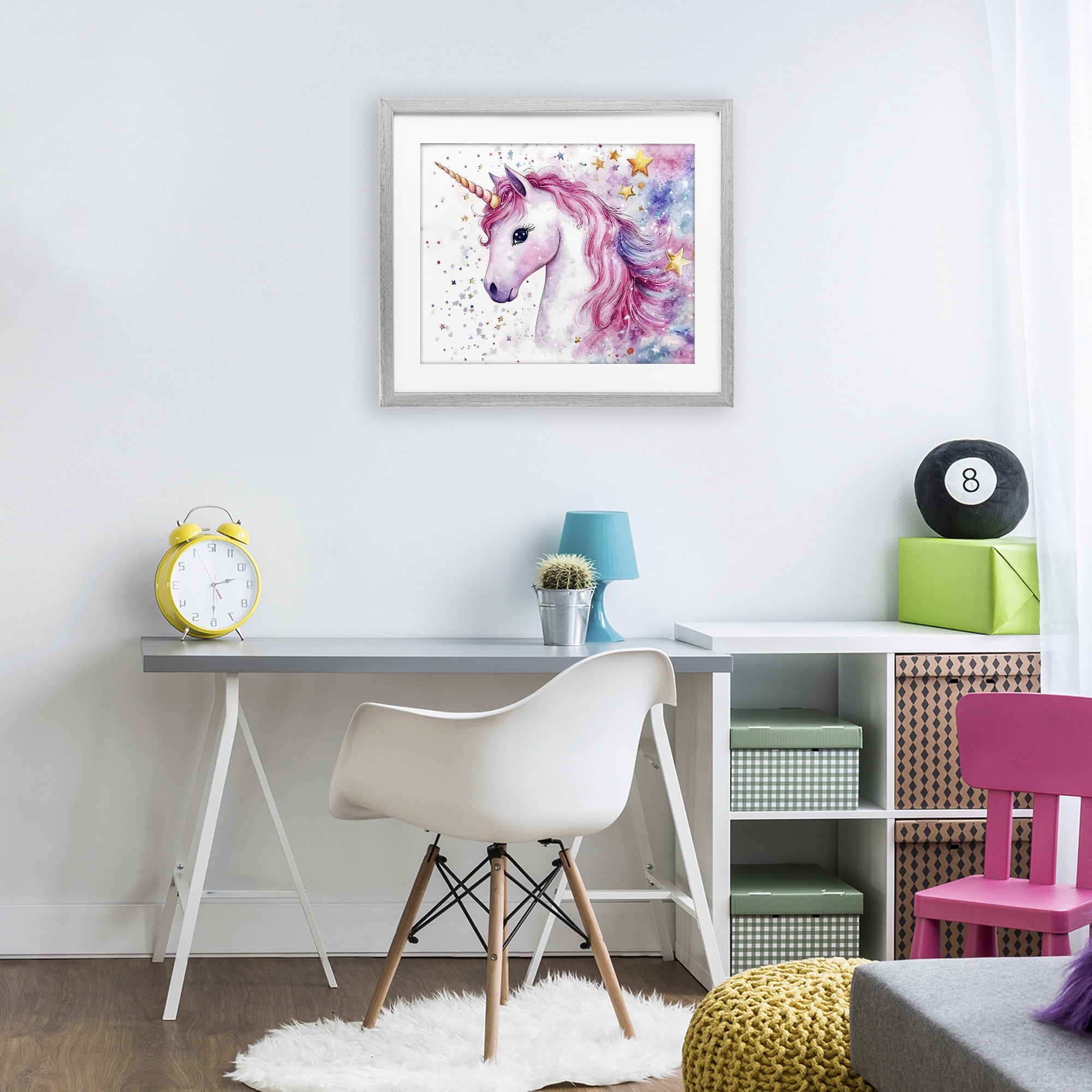 Stupell Industries Pink Mane Unicorn with Stars Gray Framed Print Under Glass, design by Creative Studio