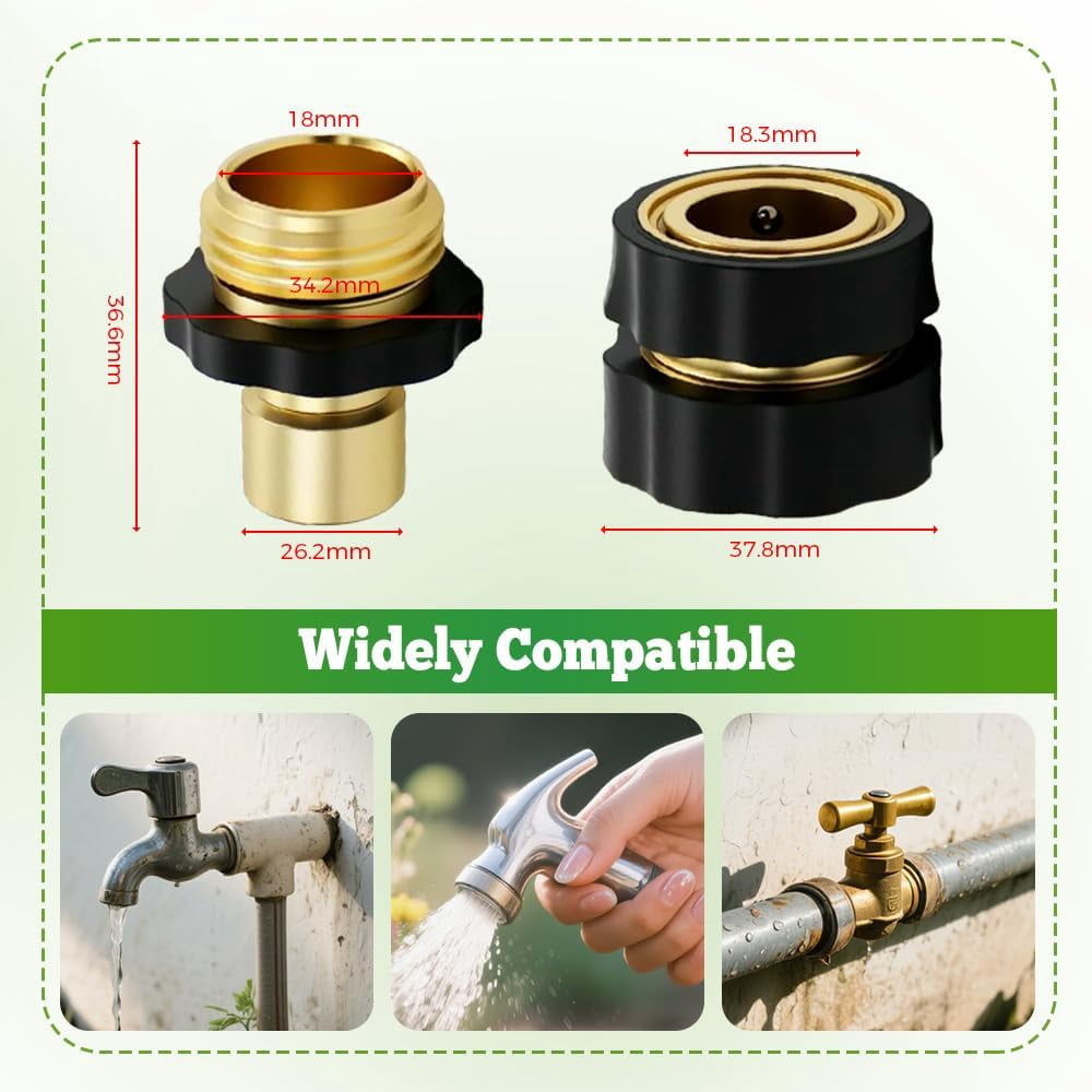 Garden Hose Quick Connector,3/4 Inch GHT Solid Brass Garden Hose Quick Connect Fittings, Water Hose Connectors with Leak-Proof Seal & Universal Fit for Outdoor Gardening and Cleaning Use (6 Sets)