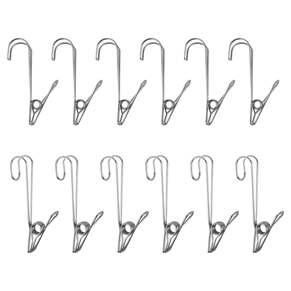 Leke 12x Pins Stainless Steel Clothes Pegs Hooks Long Tail Clip Hanging