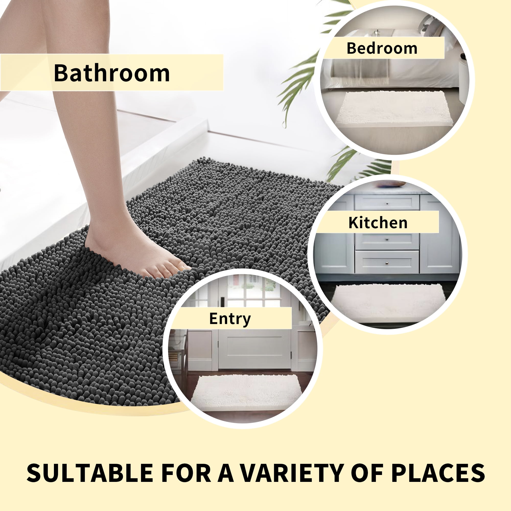  Tache Low Pile Bathroom Rug - Ivory Super Soft Short Pile Shag  Vanilla Microfiber Bath Mat Rug, 24 x 36 Inch : Home & Kitchen