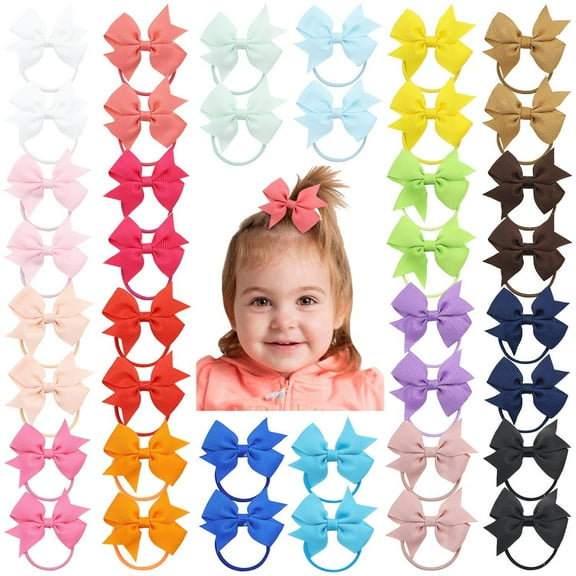 40 Pack/20 Pairs Grosgrain Ribbon Bow Hair Ties Elastics Pigtail Ponytail Holders Bands Ropes Scrunchies for Baby Girls Toddlers Kids Children Teens