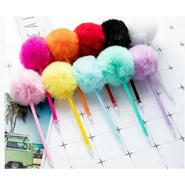 10pcs Creative Pom Pom Ballpoint Pens Cute Kawaii Fluffy Plush Writing Pens For Kids Students School Offices Novelty Stationery Supplies