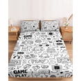 thumbnail image 2 of Twin Sze Fitted Sheet Set - Video Game 2 Piece Bedding Sets 16" Deep Pocket Fitted Sheet with 1 Pillowcase, Black White Game Controller Monochrome Brushed Microfiber Hotel Luxury Bed Sheets, 2 of 9