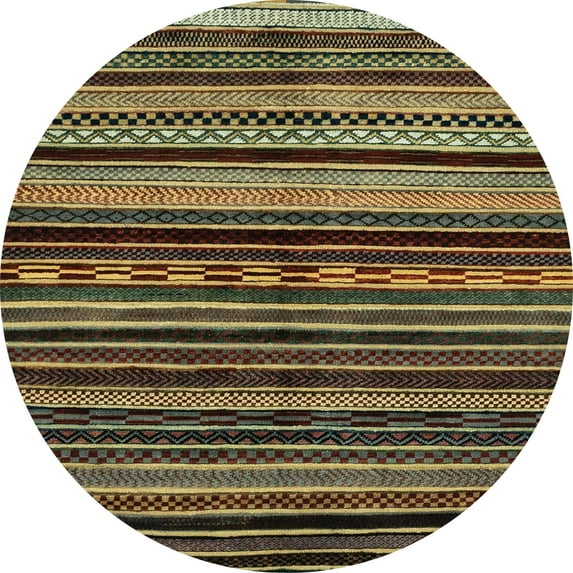 Ahgly Company Machine Washable Indoor Round Abstract Brass Green Area Rugs, 7' Round