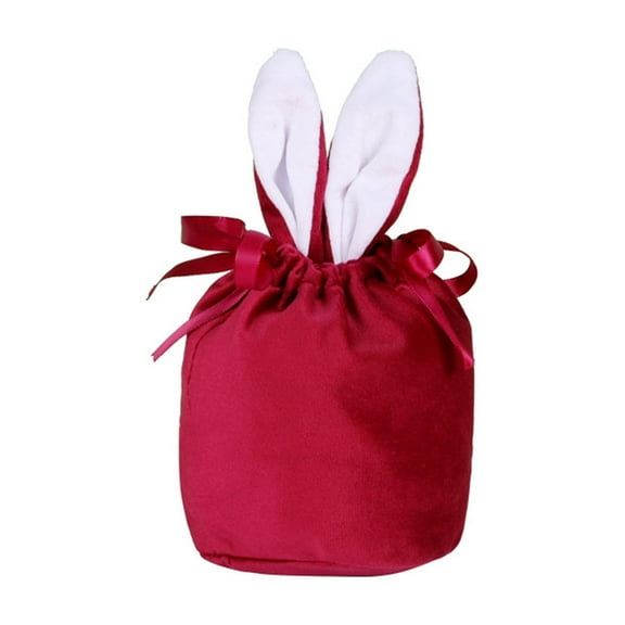 Moocorvic Easter Bunny Drawstring Gift Bag, Rabbit Ears Easter Baskets Party Favors Candy Egg Hunts Stuffer for Kids Girls Boys(Red)