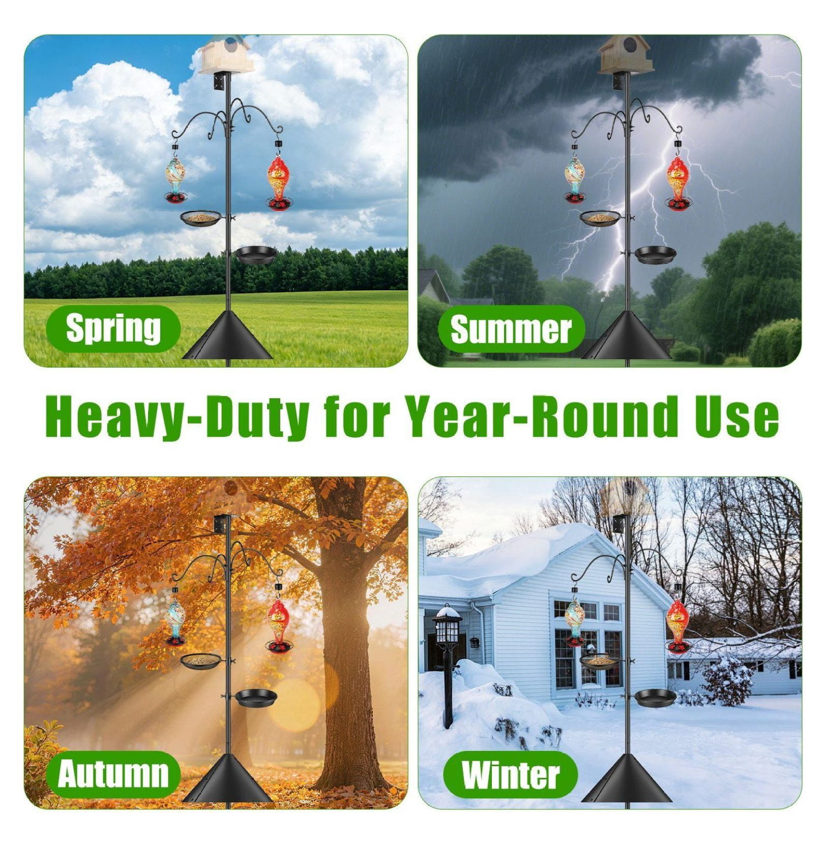 Bird Feeder Pole with Squirrel Baffle, Adjustable Height 32-94", 5-Prong Base, Outdoor Feeding Station with 4 Hooks, Birdhouse Brackets for Garden Yard