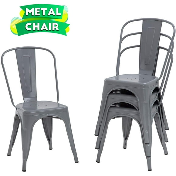 FDW Dining Chairs Set of 4 Indoor Outdoor 18 Inch Seat Height 330LBS Weight Capacity Restaurant Chair Tolix Side Bar, Gray