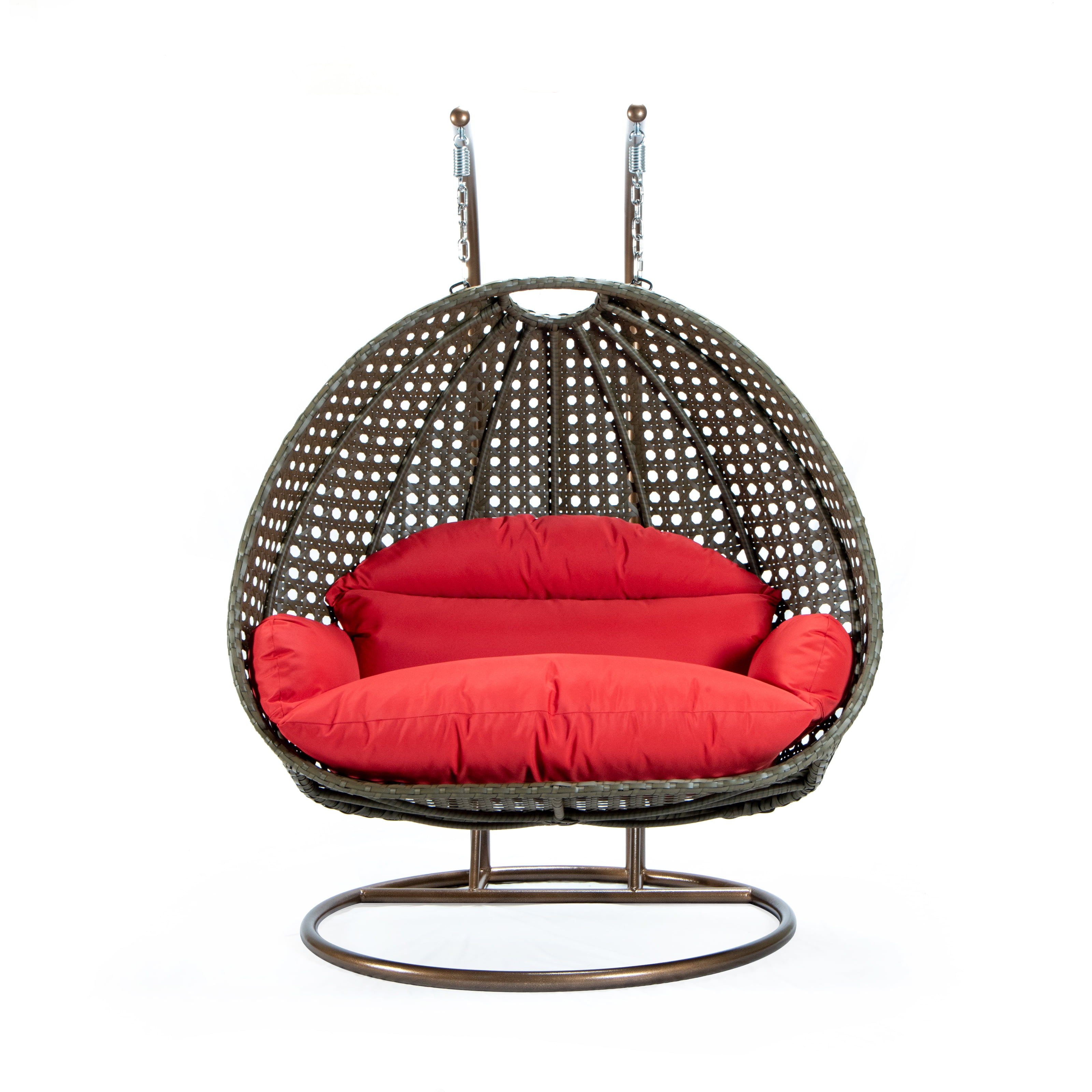 LeisureMod Wicker Hanging 2 person EggShaped Swing Chair, Red