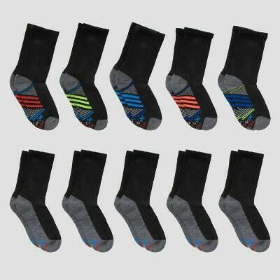Hanes Boys' 10pk X-Temp Premium Crew Socks - Black L