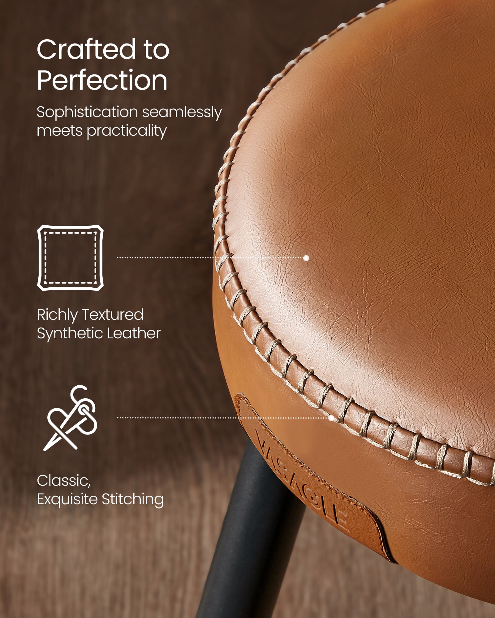 VASAGLE EKHO Collection - Dining Chairs Stools Set of 2, Upholstered Kitchen Stools, Vanity Stools, Synthetic Leather with Stitching, Caramel Brown