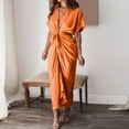 thumbnail image 3 of JBXKXYW Dresses For Women 2024 Women'S Summer Chiffon Long Dress Short Sleeve Temperament Commuting High Waist Long Button Dress Womens Dresses (Orange,M), 3 of 5