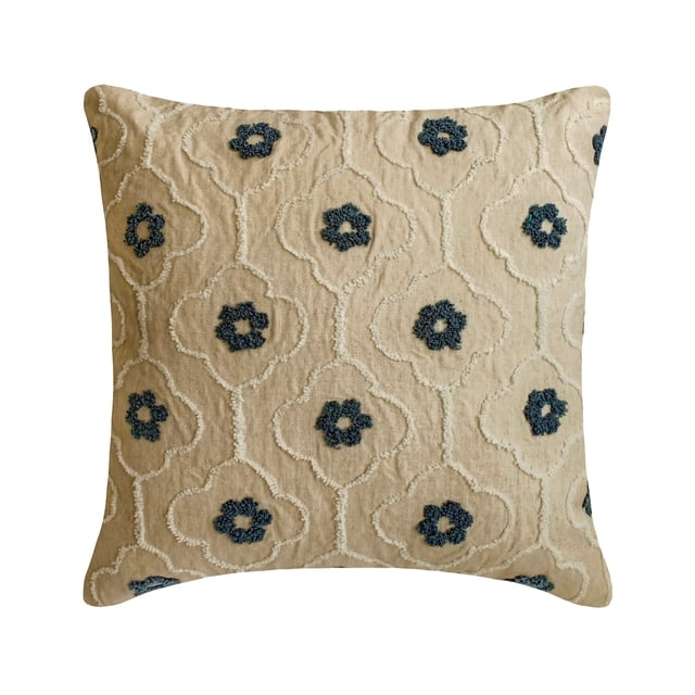 Cushion Covers For Couch, Blue 20"x20" (50x50 cm) Throw Pillows, Linen Embroidery Throw Pillows For Couch, Nature & Floral Pattern Contemporary Style - Brunnera