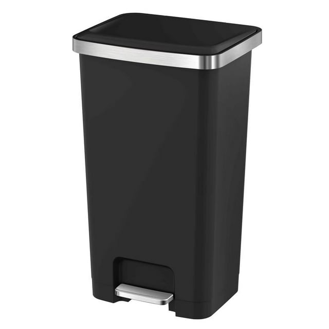 Pedal de plástico negro Trash Can EKO Hana de 45 L, paquete de 2