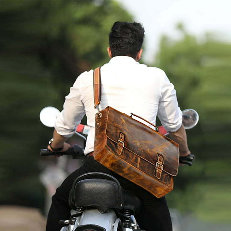 Rustic Town Leather Laptop Messenger Bag for Men Full Grain Leather Briefcase Computer Satchel Office Crossbody Bag