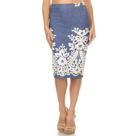 Women's Regular Floral Pattern Print Casual Stretch Fit Pencil Midi Skirt/Made in (Best Pencil Skirt Pattern)