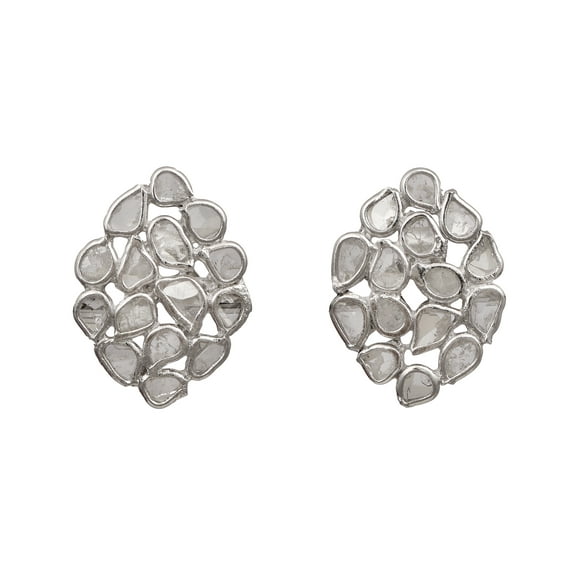 1.20 CTW Natural Diamond Polki Minimal Studs 925 Sterling Silver Platinum Plated Everyday Handmade Slice Diamond Earrings
