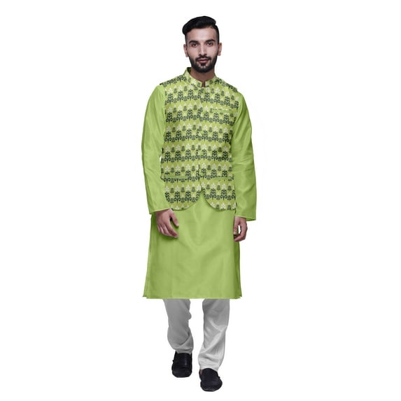 Atasi Ethnic Kurta Churidar Pajama Set With Printed Nehru Jacket Set For Mens