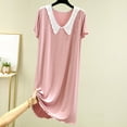 thumbnail image 2 of Bpmpbo Women's Nightgown Short Sleeve Sleepshirt V Neck Solid Color Modal Soft Sleepwear Doll Collar Loose Comfortable Mid Length Nightgown Skirt, 2 of 6