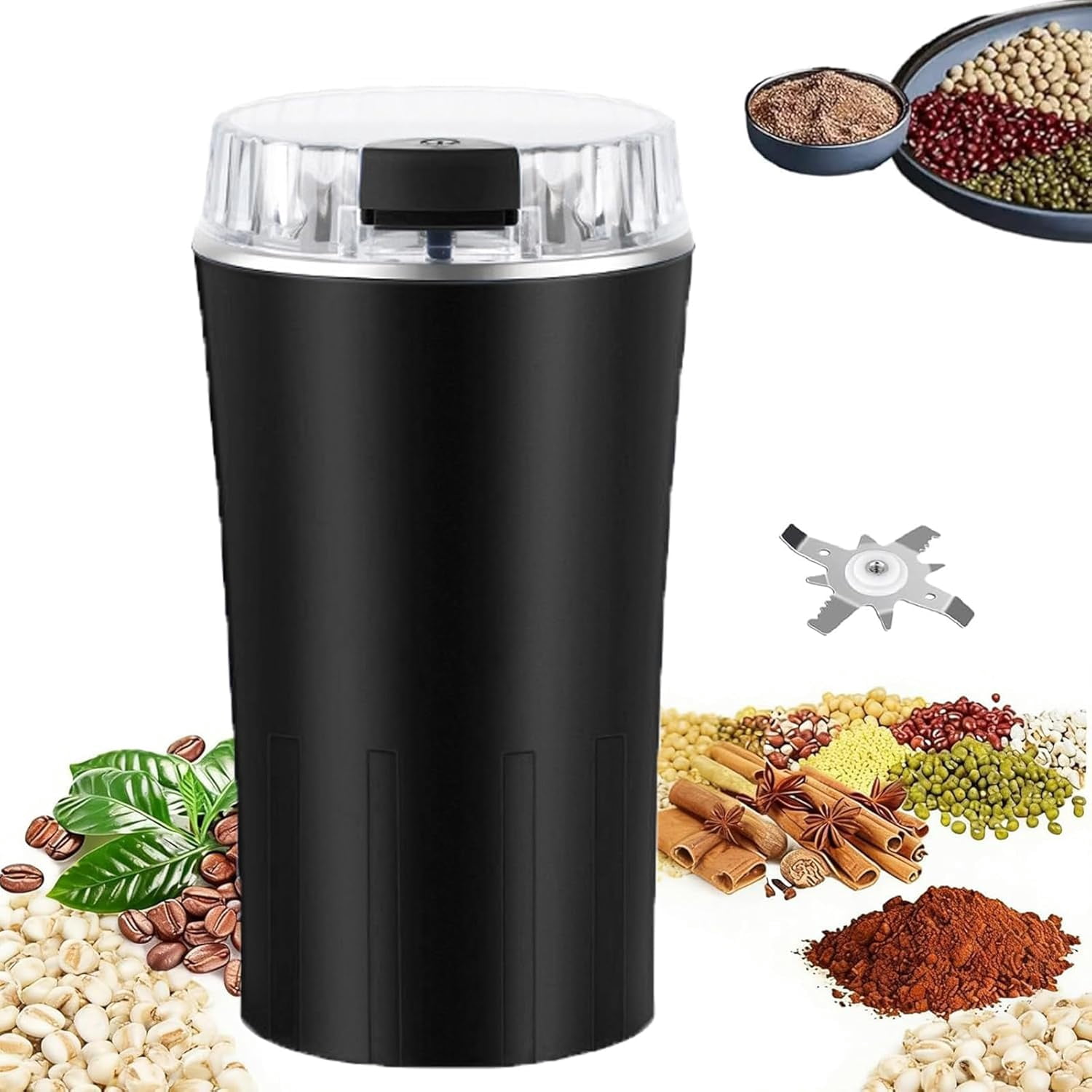 Household Superfine Grinder, Multi-Grain Blending & Powdering Machine, Electric Coffee Bean Spice Grinder with Stainless Steel Blade, One Touch Portable Mill Grinder for Herbs, Nuts (BLUE)