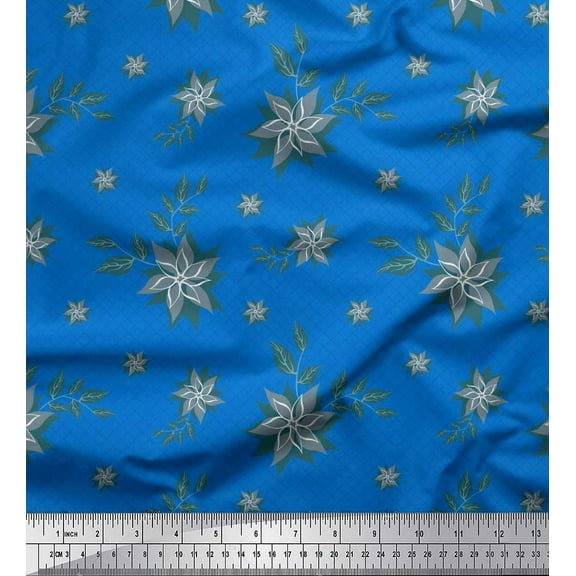 Soimoi Cotton Duck Fabric Check,Leaves & Floral Artistic Printed Craft Fabric by the Yard 42 Inch Wide
