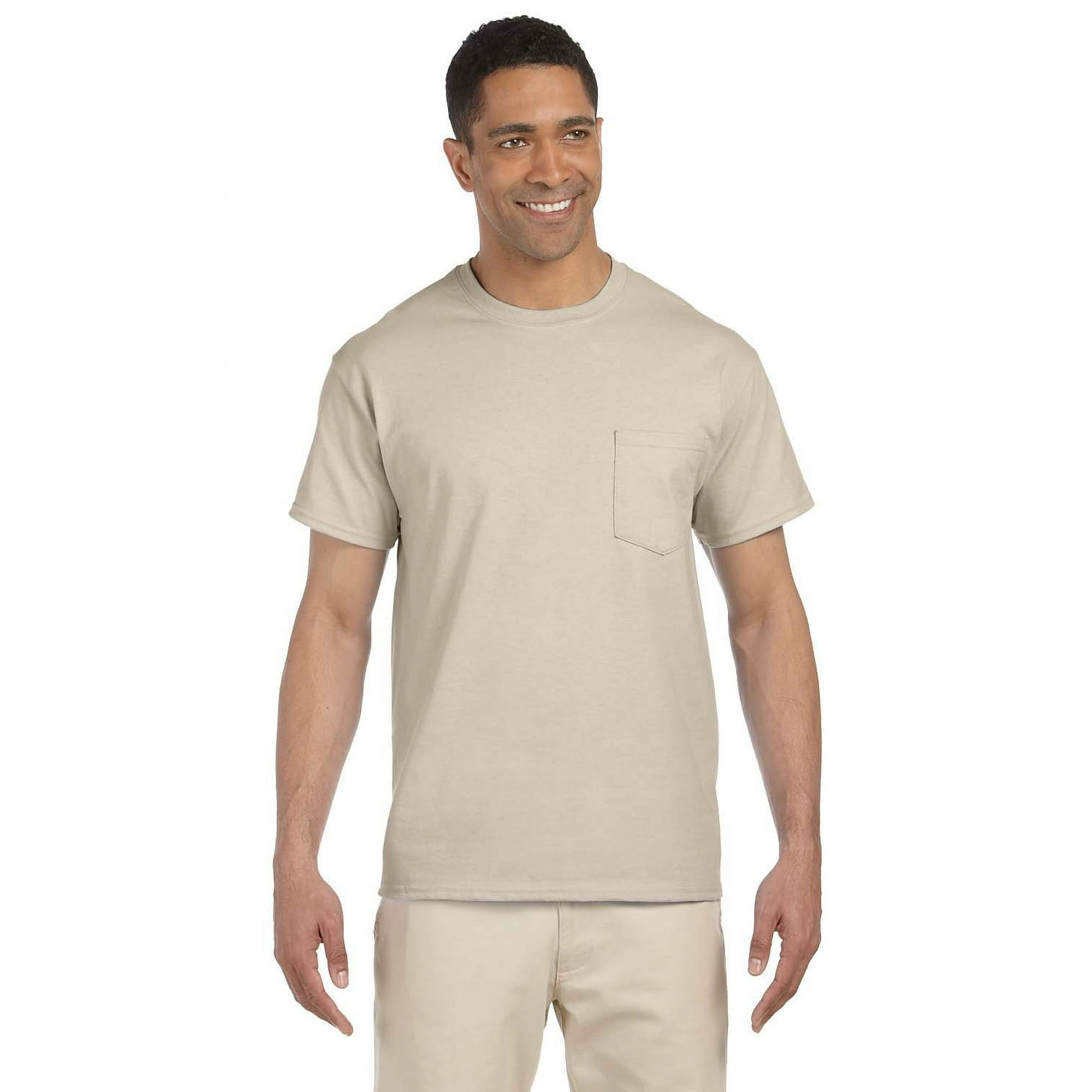 The Gildan Adult Ultra Cotton oz Pocket T-Shirt SAND M