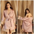 thumbnail image 4 of Womens Short Satin Robes Lace Trim Imitation Silk Kimono Sleepwear Bridesmaid Robes for Bride Wedding Party Nightgown (M, Pink), 4 of 5
