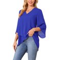 thumbnail image 4 of INSPIRE CHIC Women's High Low Tops Dressy Casual 3/4 Bell Sleeve V Neck Asymmetrical Hem Shirt Chiffon Blouse M Royal Blue, 4 of 6