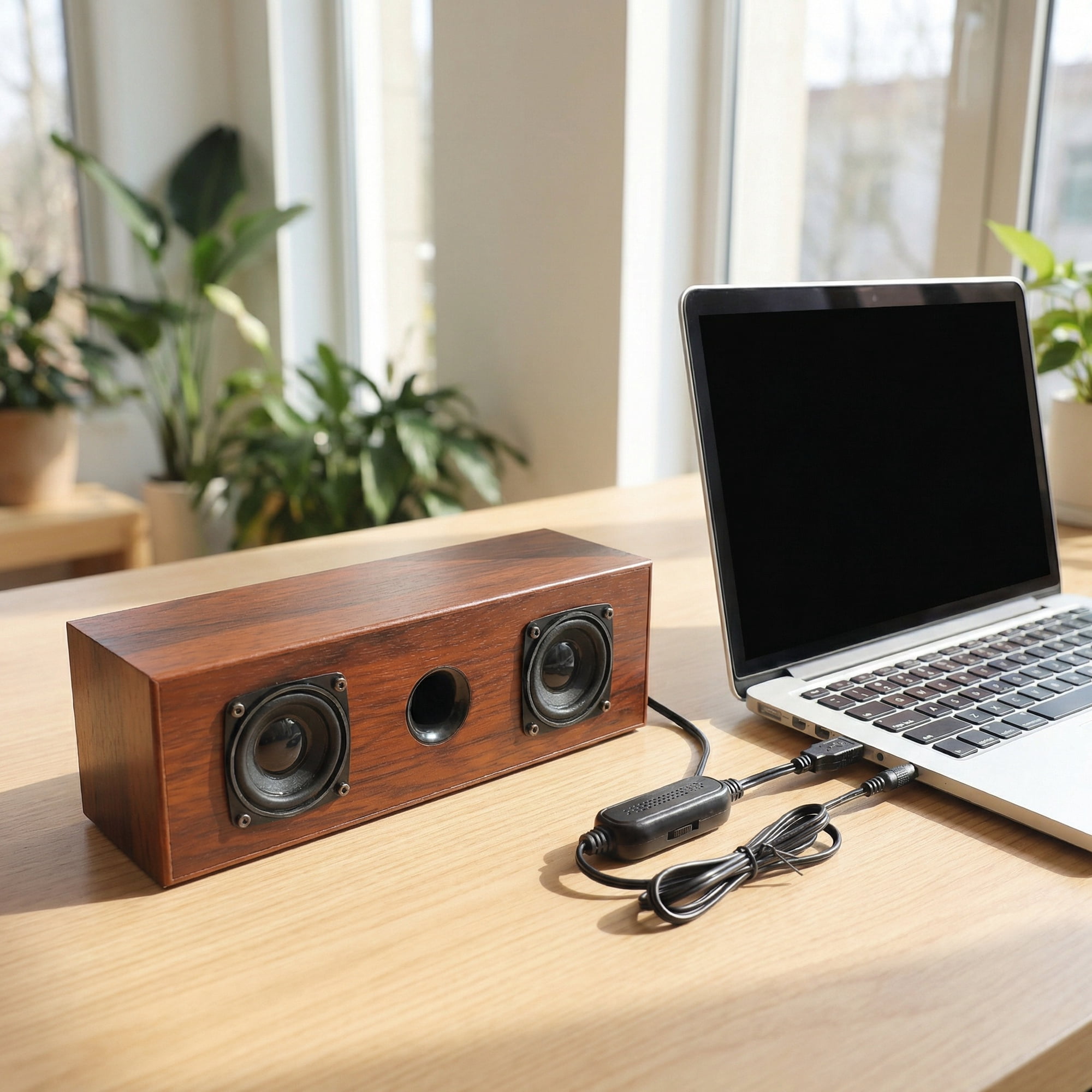 LABRIMP Compact Wooden Soundbar Speaker for Pc with USB Power and Aux Input for Home Use