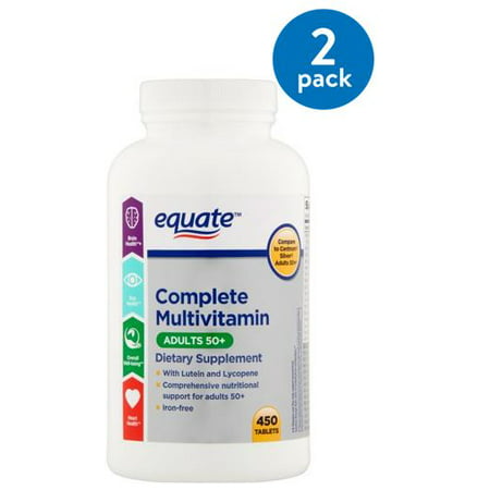 (2 Pack) Equate Adults 50+ Complete Multivitamin/Multimineral Supplement Tablets, 450