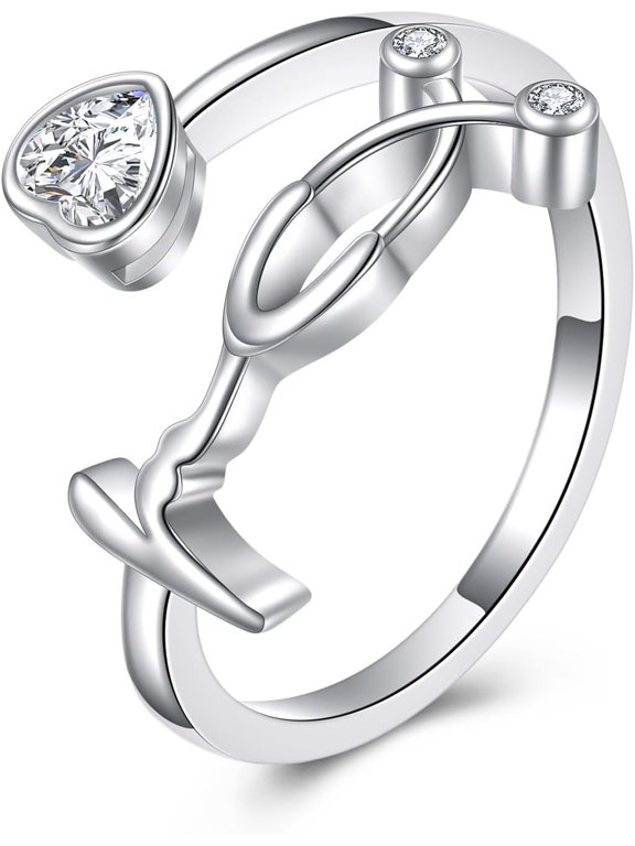 Stethoscope Ring 925 Sterling Silver Adjustable Heartbeat EKG Stethoscope Ring Stethoscope Jewelry Present for Medical Student Doctor Nurse