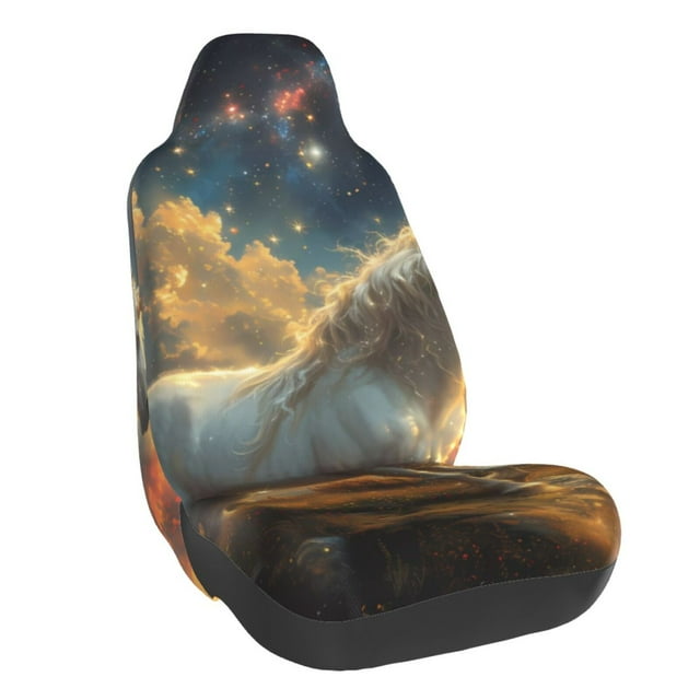 Wukai Starry Sky White Horse Full Set Car Seat Covers with Soft Padding Universal Auto Front Seats Protector and Cushion Mat
