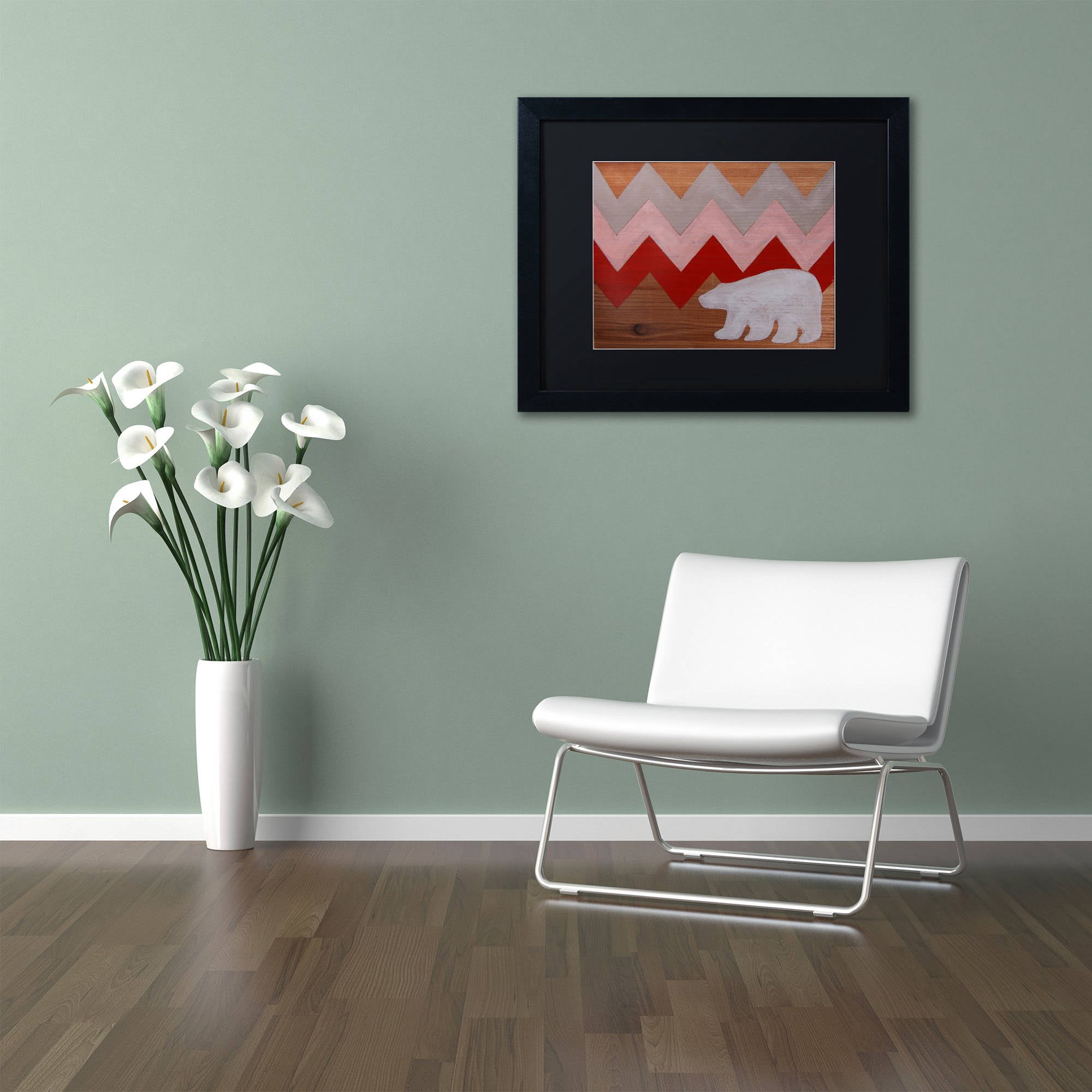Trademark Fine Art "Polar Bear Red" Canvas Art by Nicole Dietz Black Matte, Black Frame