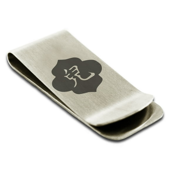 Stainless Steel Ukita Samurai Crest Engraved Money Clip Credit Card Holder