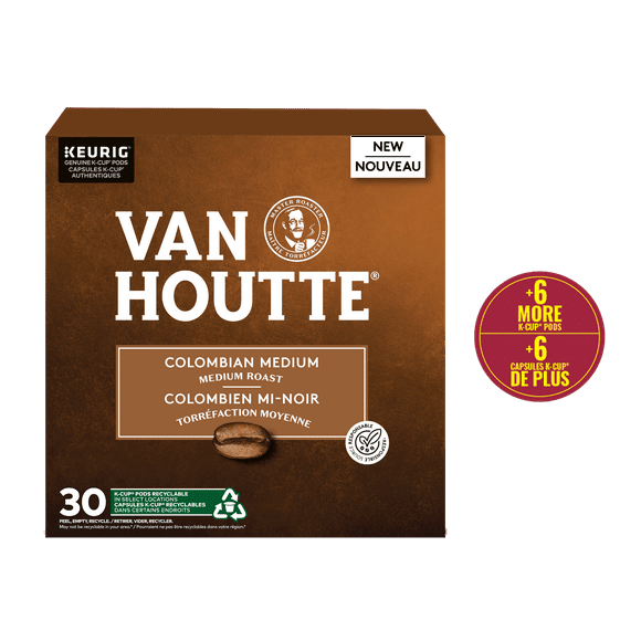 Van Houtte Colombian Medium, Medium Roast, K-Cup Coffee Pods, 30 Count