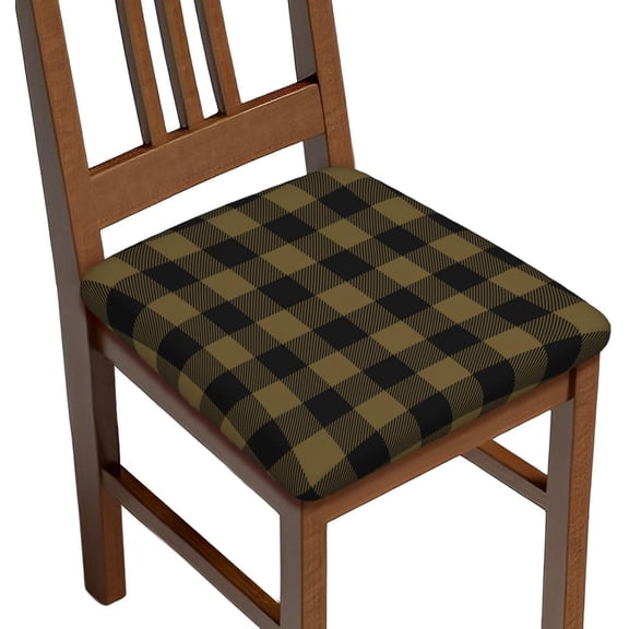 Brown and Black Buffalo Plaids Dining Chair Seat Covers Set of 4 Durable Chair Cushion Slipcover Anti-Scratch Chair Seat Protective Covers