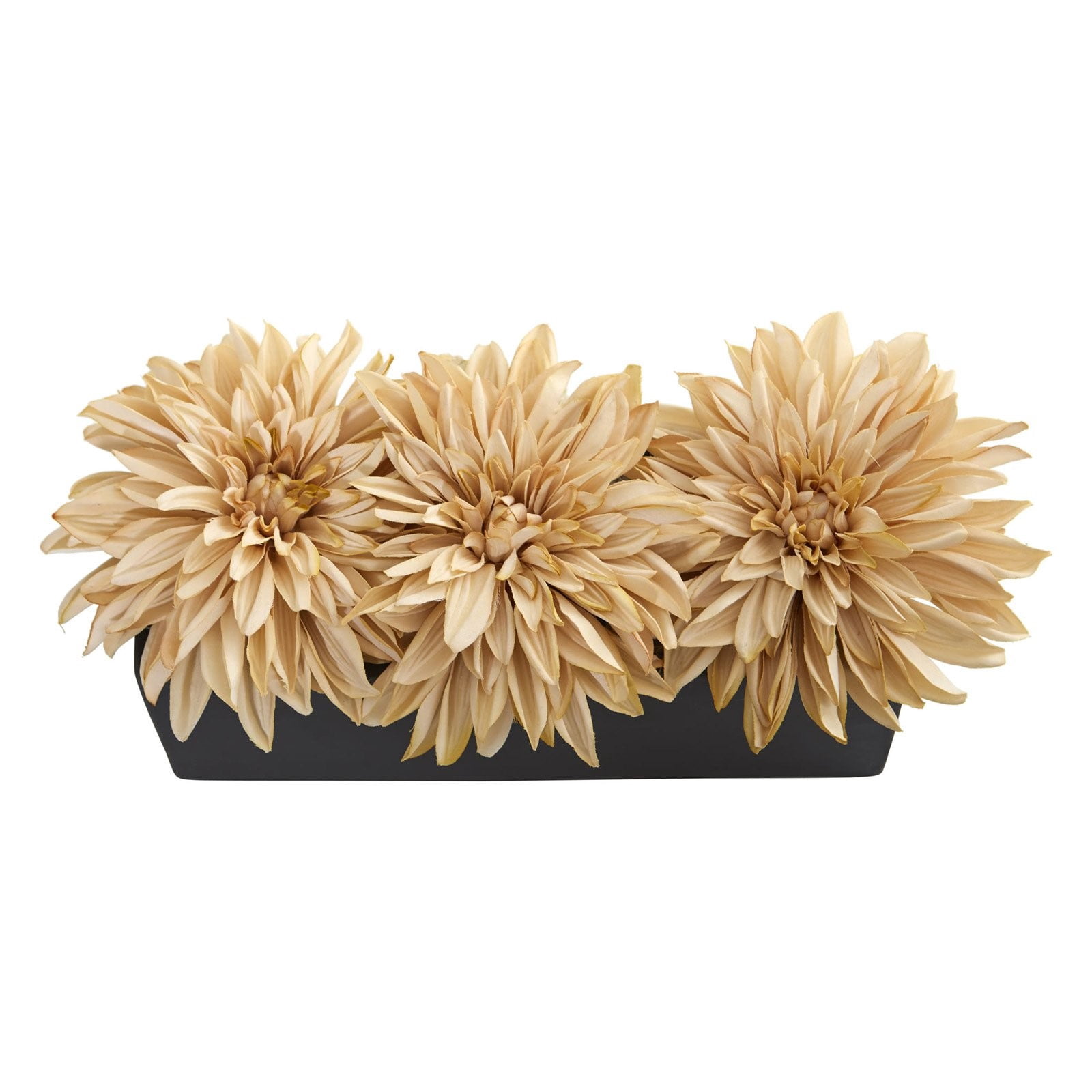 Nearly Natural Dahlia Artificial Arrangement in Black Planter, Orange