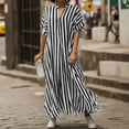 thumbnail image 2 of Fshinging Summer Dresses For Women 2025 Striped Open Front Short Sleeve Maxi With Side Slit Sun Dress, 2 of 7