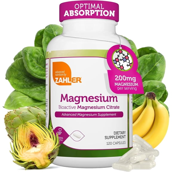 Zahler Magnesium Citrate Capsules 200 mg, Certified Kosher, Non-GMO, Gluten Free, Vegetarian, 120 Count