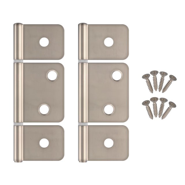 Bisagras de bandera de 3 hojas de níquel satinado de 3-1/2 pulgadas - Paquete de 2 - Bisagras sin mortaja para contraventanas plegables y puertas de gabinetes en casas móviles, campistas, remolques -